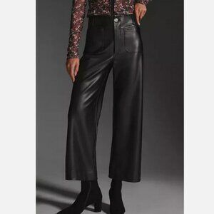 Anthropologie Maeve 31 The Colette Cropped Wide-Leg Faux Leather Pants Black NW